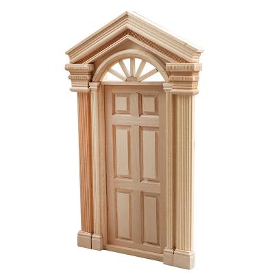 China 1:12 Wooden DOLLHOUSE /DIY House Sun Door Spire With Double Wooden Columns 6 Panel Doors Unpainted for sale