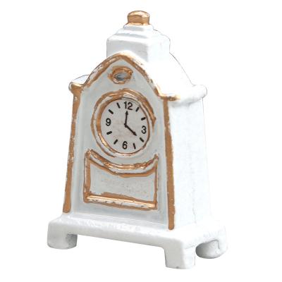 China 1:12 Dollhouse Clock Model Retro Metal Wooden Furniture Miniature White Gold Set for sale