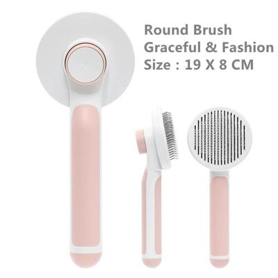 China Automatic Stocked Cat Dog Fur Remover Brush Self Cleaning Grooming Slicker Pet Cleaning Brush Hair Removal Slicker Brush for sale