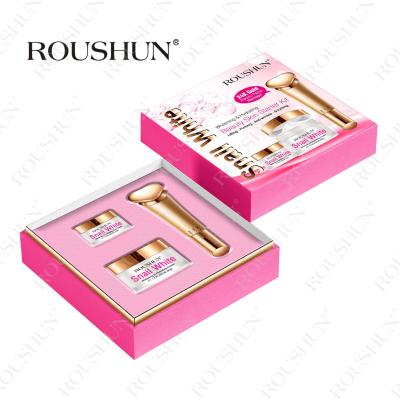 China ROUSHUN Dropshipping Facial White Snail Face Cream+White Cream+Gold Snail Eye Massager 24K Skin Care Set for sale