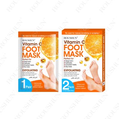 China Remove Thick Corny Layers Roushun Private Label Acceptable Remove Dead Skin Foot Foot Mask Peeling Nourish Exfoliating Vitamin C Foot Mask for sale