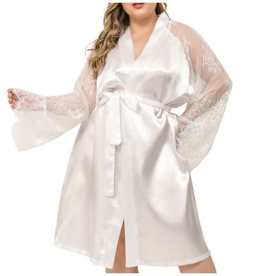 China Factory wholesale women's artificial silk satin silk pajamas sleepwear loose comfortable lace two-piece night long robe for sale