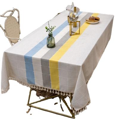 China Tassel Dustproof Wholesale Linen Striped Tablecloth Cotton Dustproof Covered Dining Table Cloth For Home Dining Decorative for sale