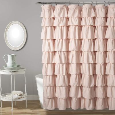 China Amazon Viable Custom Hot Sale Luxury Floral Pleated Shower Curtain For Bathroom Bath Home Decor With Hooks for sale