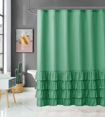 China Amazon Sustainable Hot Sale Luxury Decorative Ruffle Shower Curtain Set For Bathroom Home Decor for sale