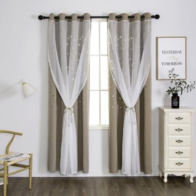 China Wholesale High Quality Hollow Curtains Blackout Star Double-Layer Fabric And Voile 1 Panel Blackout Drapes For Living Room for sale