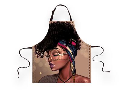 China Custom African Girl Cotton Canvas Kitchen Waterproof Digital Printing Apron Durable And Beautiful For Kitchen Women Baking Aprons for sale