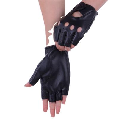 China Half Hole Finger Gloves Women Black Hole Training Genuine Leather Breathable Leather Glove for sale