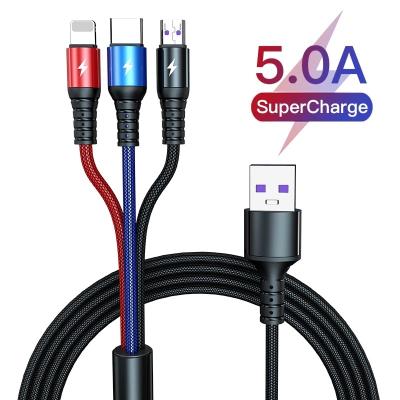 China Super 5A Mobile Phone Charge 3 In 1 Fast Charging Micro USB Type C Flex Cable for sale