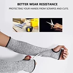 China Anti Heat Level 5 Arm Protection Cut Resistant Sleeves Holes On Thumb OEM for sale