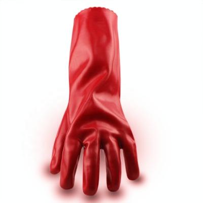 China Safety Cuff Red PVC Dipped Chemical Resistant Gloves 18'' for sale