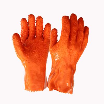 China Stoff-Innenverkleidung orange PVC beschichtete chemische Schutzhandschuhe 27cm zu verkaufen