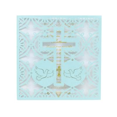 China Paper First Holy Communion Laser Cut Christening Baby Shower Invitation Cross Cards for sale