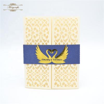 China Luxury High Quality Wedding Paper Laser Cut Personalized Swan Invitation Cards for sale