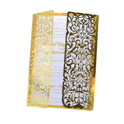 China Luxury Gold Paper Laser Cut Door Wedding Invitation Cards for sale