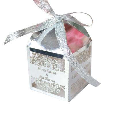 China Cake / Candy / Chocolate / Gift Packing Laser Cut Wedding Favors Gift Box Metallic Silver Paper Wedding Favor Boxes for sale