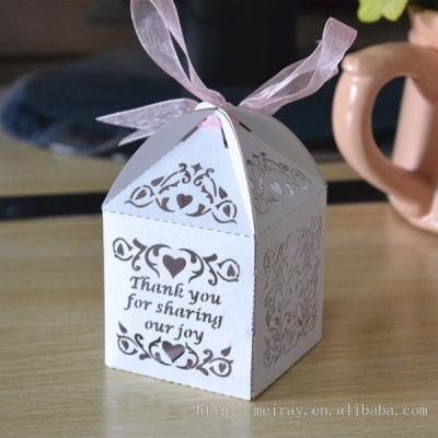 China Handmade sweet love vine favor boxes with custom names, personalized ivory&red wedding favor boxes laser cut for sale