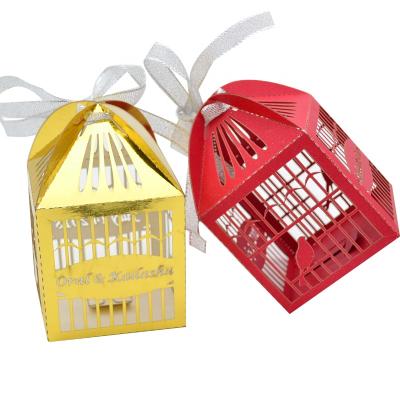 China New Product Handmade Laser Cut Weddings Decoration Birdcage Wedding Favor Boxes Door Gift Box With Free Ribbon for sale