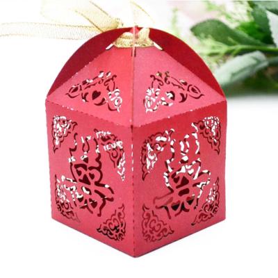 China Chinese Double Happiness Paper Laser Cut Red Wedding Gifts Souvenirs Favor Box for sale