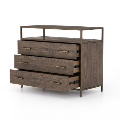 China Industrial Multifunctional Dresser Chest With 3 Drawers Wide Chest Of Drawers With 2 Tiers Wood Shelves Sturdy Metal Frame Sideboards for sale