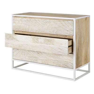 China Contemporary Nordic Carved Wooden Drawer Storage Furniture 3-Drawer Night Stand White Metal Chest for Bedroom and Living Room for sale