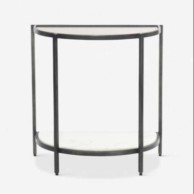 China Semicircle Round Side Table Half Smoked Night Glass Stand With Metal Frame Console Table For Small Space for sale