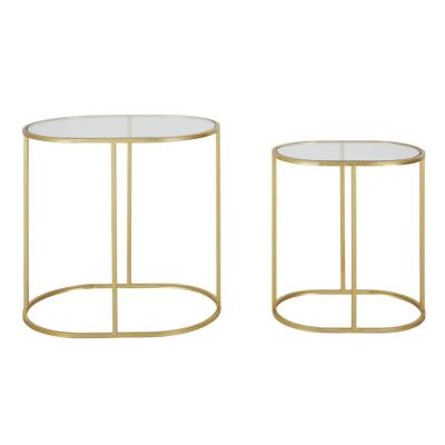 China Nesting Tables Modern Side Table In Glass And Gold Metal Night Stands Elegant Bedroom Coffee Table for sale