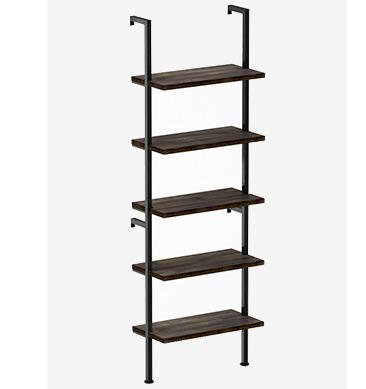 China Antique Industrial Wall Mounted Metal Bookshelf Ladder 5-Tier Wood Shelf For Storage for sale