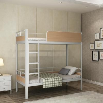 China Contemporary Heavy Duty Dorm Furniture Metal Bunk Bed With Wooden Guardrails for sale