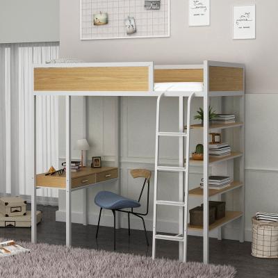 China Contemporary high quality bedroom furniture loft bunk bed with desk steel apartment bed metal loft wood bed with storage for kids for sale