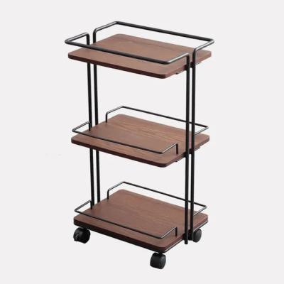 China Modern Minimalist PANEL Kitchen Carts Storage Shelf 3-Tier Bar Cart with Wheel in Industrial Black for sale