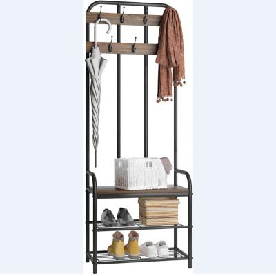 China Multifunctional 3-in-1 Coat Rack Multifunctional Shoe Bench Hall Tree with Storage Shelf for Entryway for sale