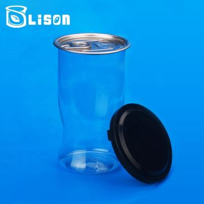 China Easy Open Airtight Clear Plastic Bean 470ml Pet Empty Tin Cans For Dried Fruit Food for sale