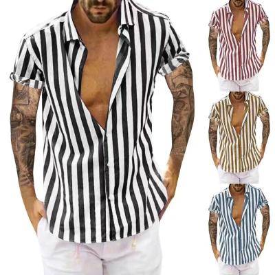 China Anti-pilling 2023 new foreign trade summer men's European and American big stripe printed short-sleeved shirts fashion casual men's clothing for sale