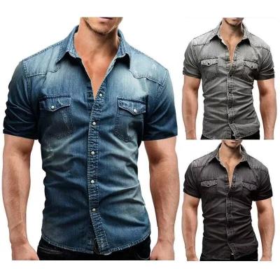 China Cheap Wholesale Breathable Fashion Clothing Men's Casual Washed Shorts Sleeved Denim Jean Shirts With Pockets For Men for sale