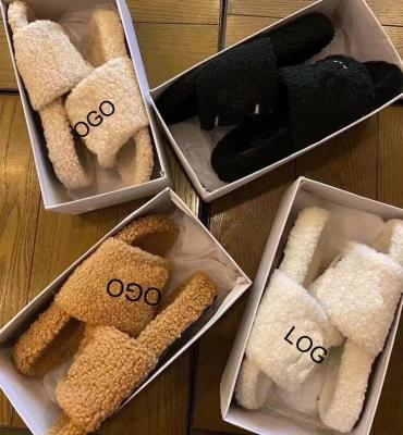 China Famous Brands Luxury Fur Women's Fashion Trend Fuzzy Indoor Designer Home Slippers Wholesale for Outdoor for sale