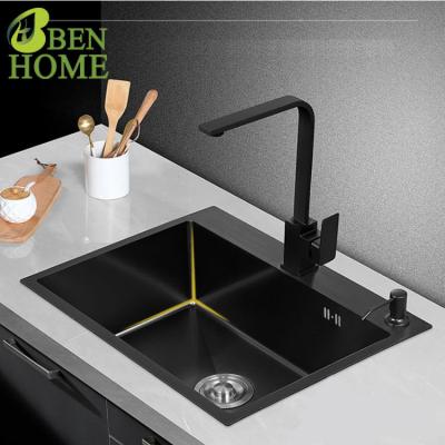 China Without Faucet Black Single Bowl Nano Stainless Steel Sink Corner Kitchen Commercial Handmade for sale