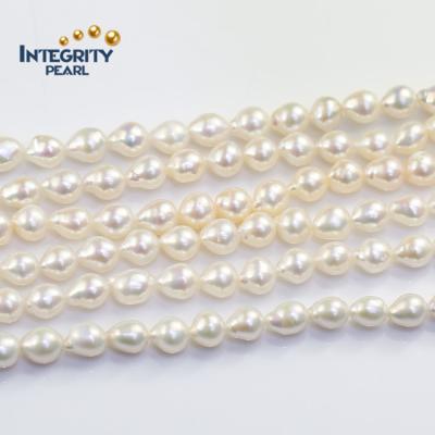 China Jewelry Making Zhuji Pear Core Tear Drop Shape Pearl String 7-8mm AAA Freshwater Pearl Farm Pearl Strands for sale