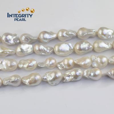 China Jewelry Preparing Irregular Shaped 15x20-30mm 20mm AAAA Grade Freshwater Real Freshwater Nucleated Fireball Nuclear Baroque Pearl Beads Strand for sale