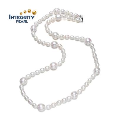 China BOHEMIA Natural Freshwater Pearl Mixed Size 5mm and 9mm Grade Rice Shape Natural Pearl Jewelry Necklace AA for sale