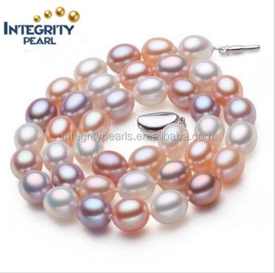 China Punk 7-8mm Multicolor Grade 3A Natural Freshwater Rice Pearl Necklace for sale