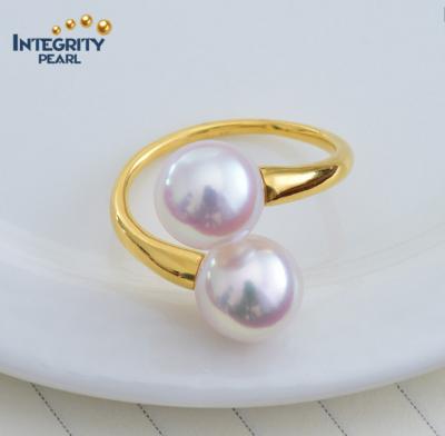 China Unique Pearl Rings Latest Design Akoya Pearl Ring 6mm CLASSIC 18k Gold Natural Pearl Ring for sale