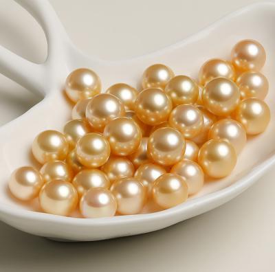 China Best quality real saltwater pearl 9-11mm AAAA grade gold loose pearl genuine natural south sea gold for sale