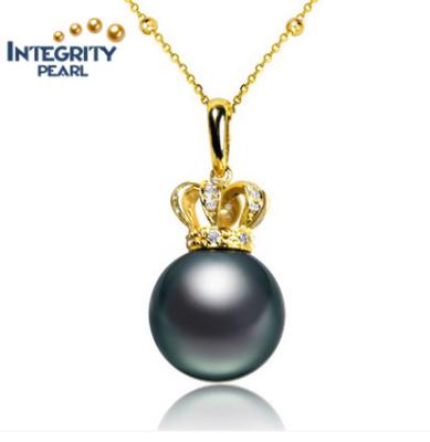 China 3A CLASSIC 11-12mm Black 18k Gold Round Tahitian Pearl Perfect Pendant for sale