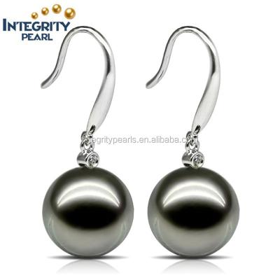 China PEARL AAAA high quality 10-11mm 18k gold black round pearl earring for sale