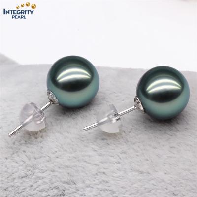 China CLASSIC 8-10mm AAA Grade 14K 18K Yellow Gold Seawater White Natural Genuine Tahitian Tahitian Pearl Stud Earrings Real for sale