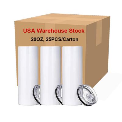 China USA Stocked 20Oz Sublimation Stainless Steel Mug Stock White Insulated Lean Double Wall Sublimation Upright Tumbler for sale