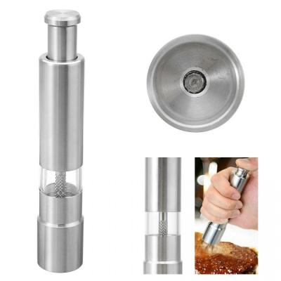 China Sustainable Portable Salt and Pepper Grinder with Stainless Steel Push Button Silver for sale