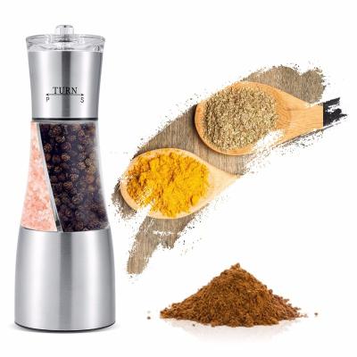 China Sustainable Handmade Adjustable Manual Stainless Steel 2 In 1 Salt Pepper Grinder With Ceramic Core for sale