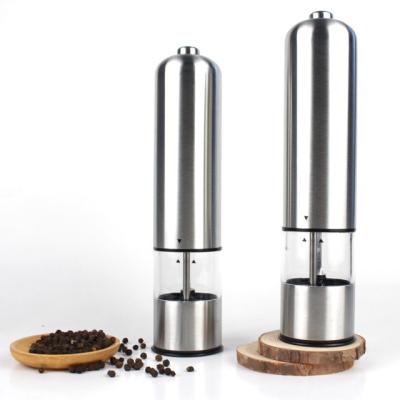 China Sustainable Electric Salt and Pepper Mill Grinder with Acrylic Spice Container and Stainless Steel Body for sale